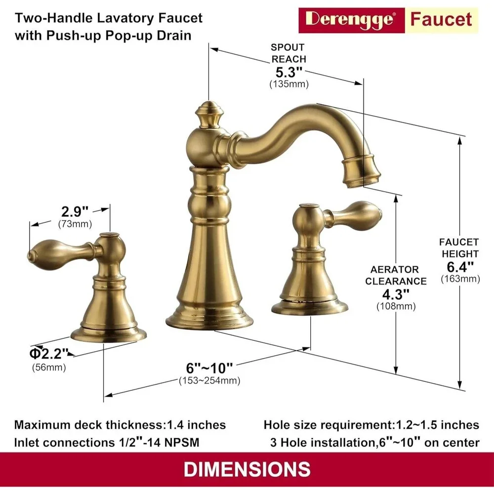 Derengge 8 Inch Two-Handle Widespread Bathroom Faucet with Pop up Drain, Brushed
